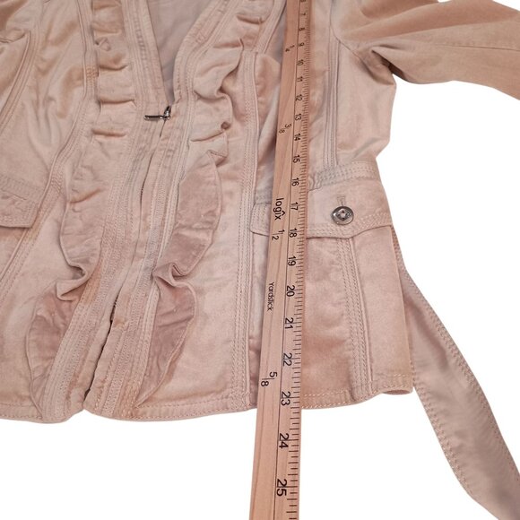 White House Black Market Womens Ruffled Beige Jacket Belted Waist & Button Cuffs - Picture 9 of 11